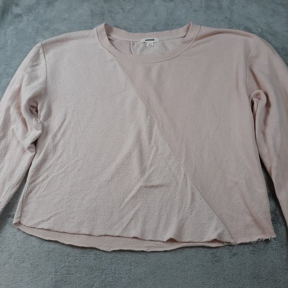 Garage Peachy Pink Cropped Distressed Sweatshirt L - Picture 3 of 8